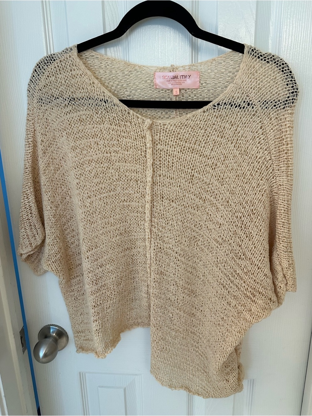 Scandia Italy Open-Knit Scoop Neck Sweater in Natural Beige